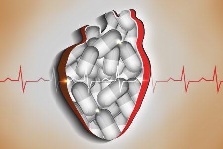 počítačová grafika srdca s vyobrazením liekov